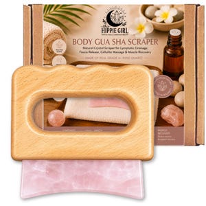Rosenkvarts Gua Sha-verktyg för kroppen | Naturlig bambu hudvård, skulpterande massage - Ny större rosenkvartssten