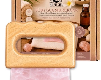 Rose Quartz Body Gua Sha Tool | Natural Bamboo Skincare Sculpting Massage - New Larger Rose Quartz Stone