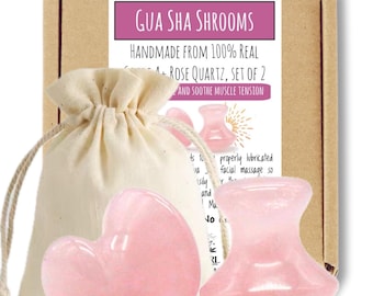 Rose Quartz Gua Sha Mushroom Set | Facial Sculpting Massage Tools
