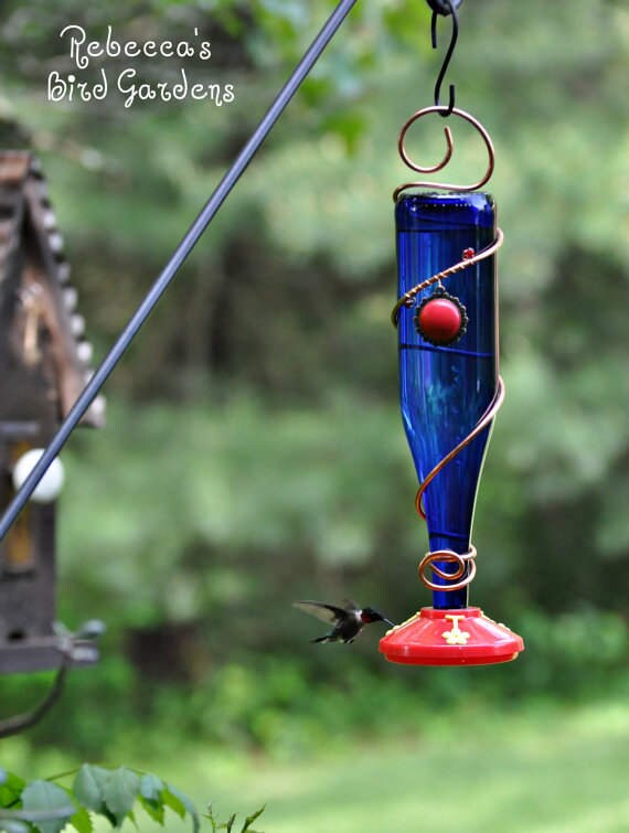 Blue Or Green Wine Bottle Hummingbird Feeder The Etsy