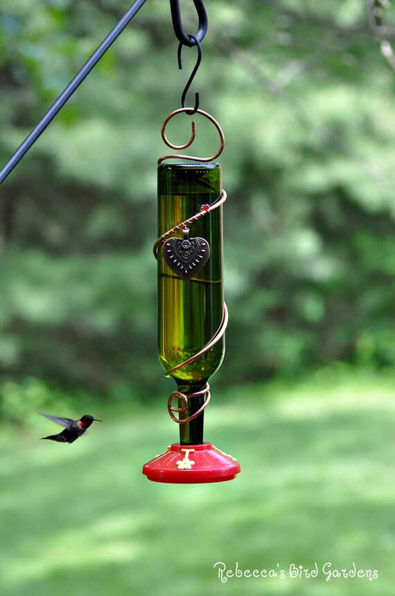 Blue Or Green Wine Bottle Hummingbird Feeder The Etsy