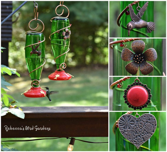 Glass Bottle Hummingbird Feeder The Hummers Etsy