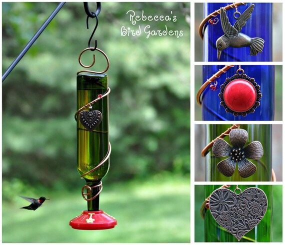Blue Or Green Wine Bottle Hummingbird Feeder The Etsy