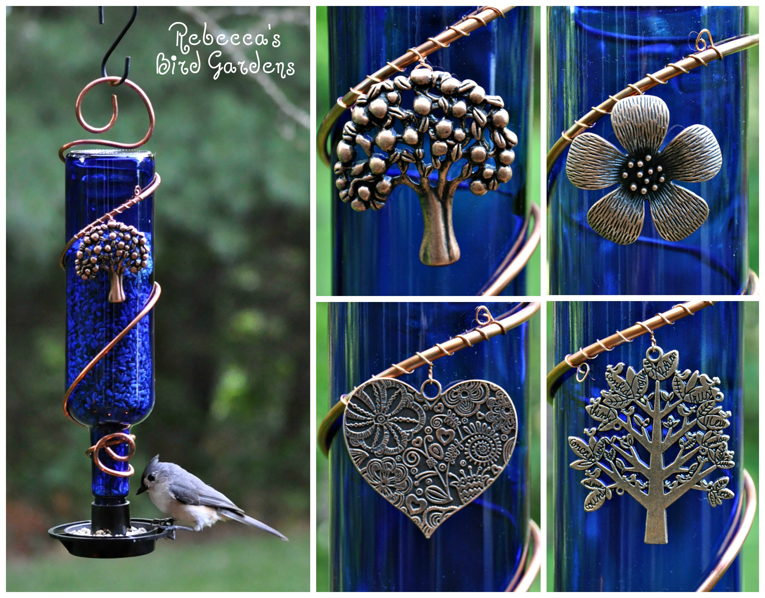 Blue Glass Bottle Birdseed Bird Feeder The Blue Sky Bistro Etsy