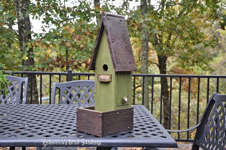 Green Rustic Birdhouse with Planter ~ quot;The Garden Housequo