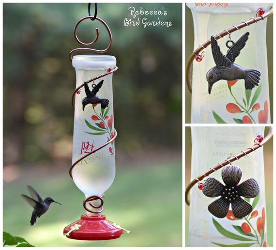 Glass Bottle Hummingbird Feeder Ruby S Diner Etsy
