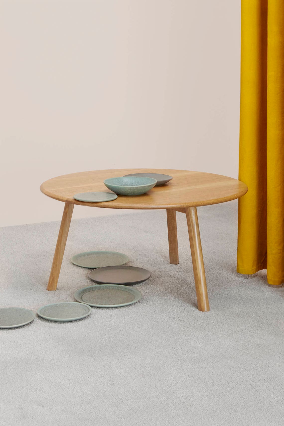 Solid Oak Round Coffee Table Soft Edge Modern Design Brooke by Bff - Etsy