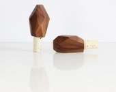 Bottle stopper contemporary faceted geometric walnut wood wine bottle stopper