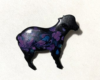 Black Sheep Pin, Enamel on Copper pin,  Farm Animal - Black Purple Blue SHEEP shape- Inga