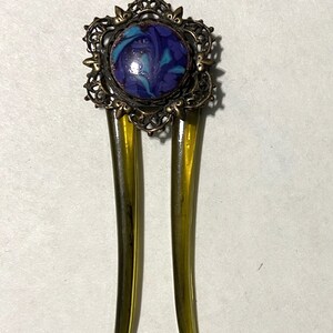 enamel Hair Comb, Boho comb with and antique look design Purple Turquoise color image 2