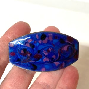 Beautiful Blue and Pink Enamel on copper Hair Barrette.  Smaller size , 1 3/4" barrette- artisan made, signed Inga