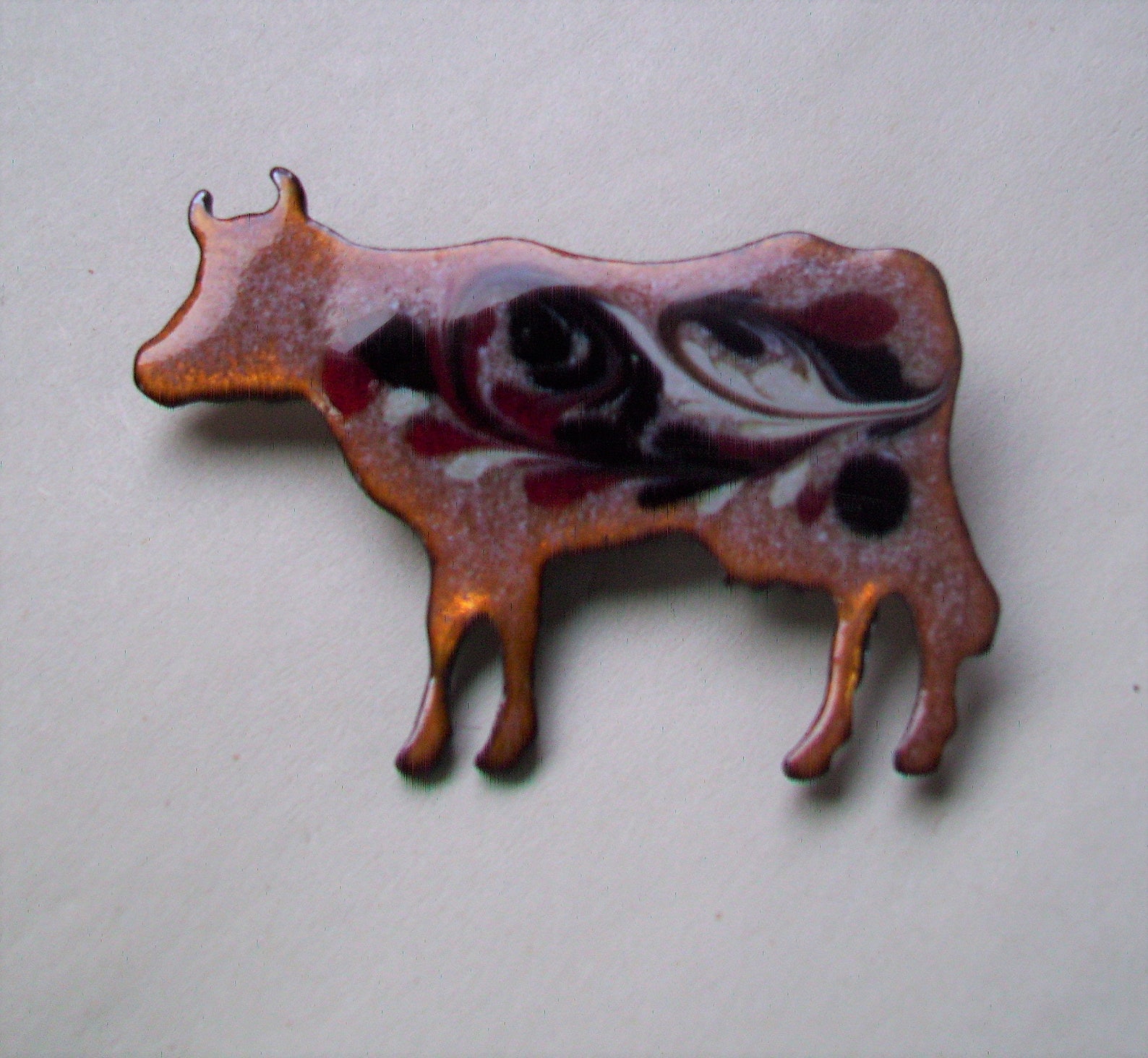 Enamel on Copper pin COW pin Black Red Tan Farm animal Etsy