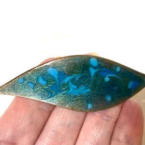 Enamel on Copper pin, Large Double Pointed Slim Pin , Teal and Turquoise colors - Inga Enamels