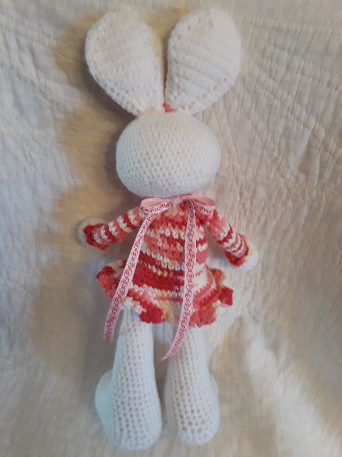 Crochet Large Stuffed Easter Bunny With Pink and White Ruffly Etsy