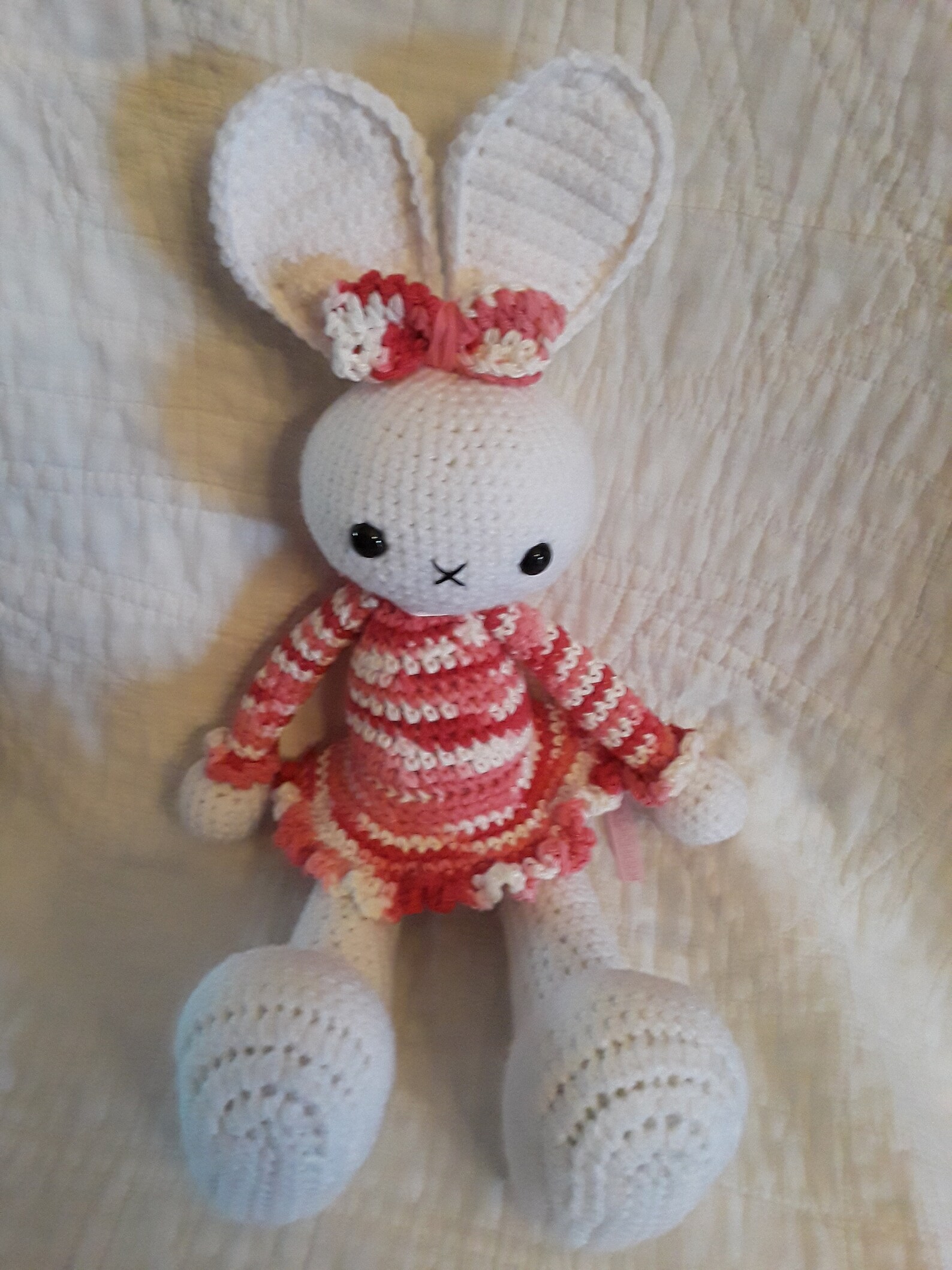 Crochet Large Stuffed Easter Bunny With Pink and White Ruffly Etsy