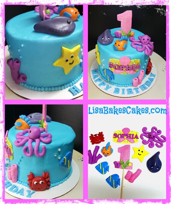 Ocean And Sea Creature Themed All Edible Cake Topper Made Of Etsy