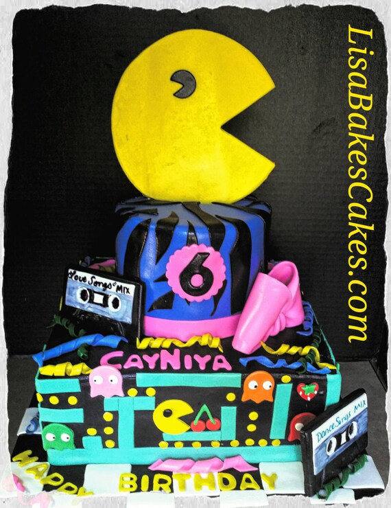 80 S Style Edible Pac Man Cake Topper And Accessory Kit Etsy