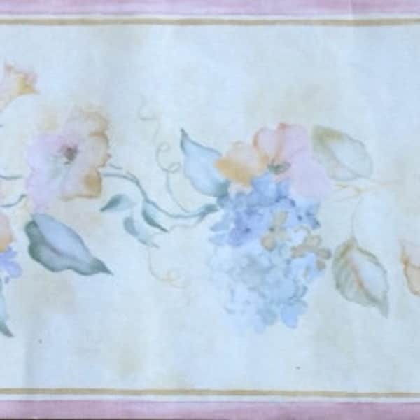 Pastell Hortensien Vintage Tapete Rand Morgengries Rosa Blau B.0646 15 Füße Free Ship