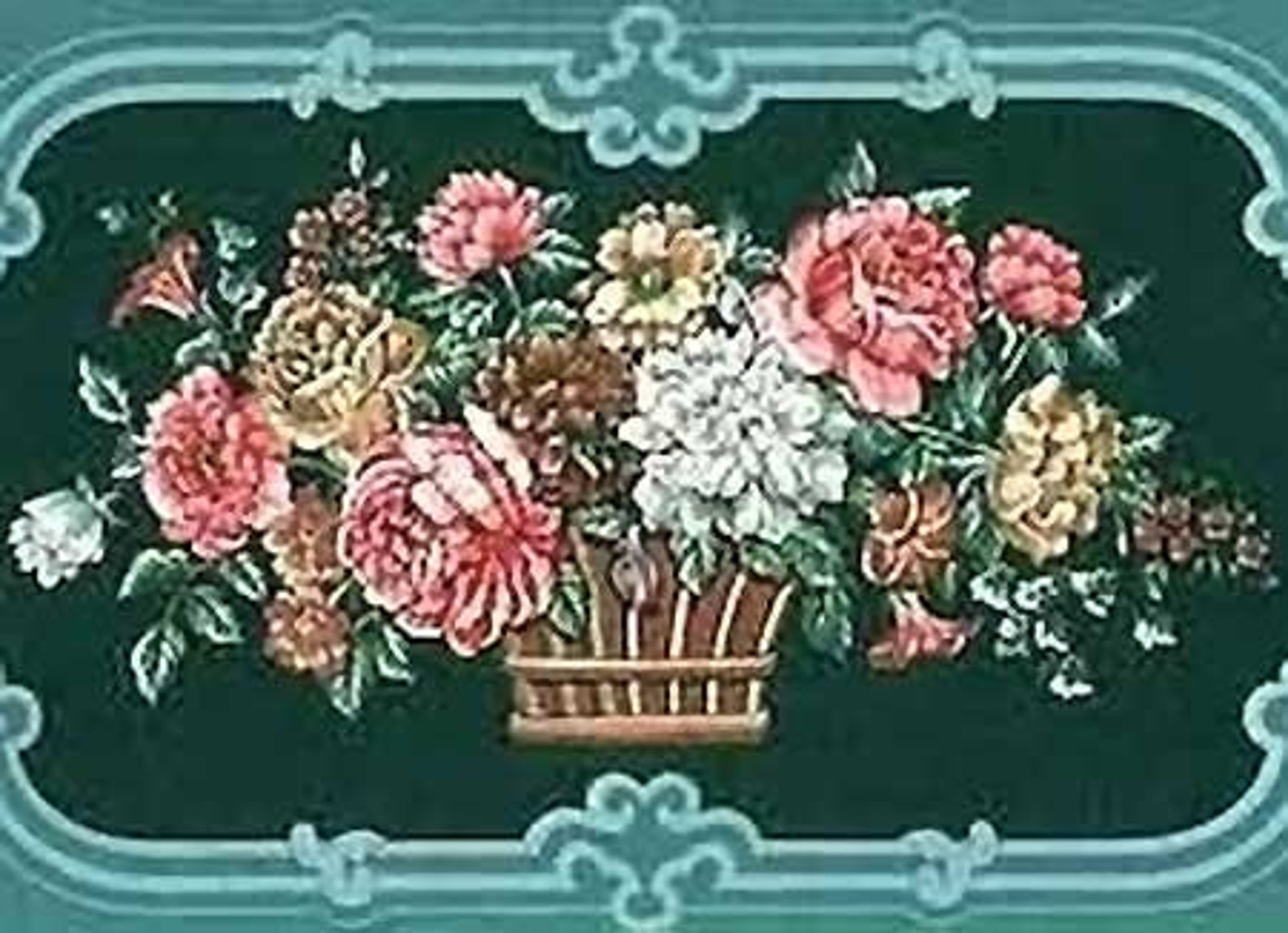 Teal Green FLORAL Wallpaper Border Flower Urns Sunworthy Etsy