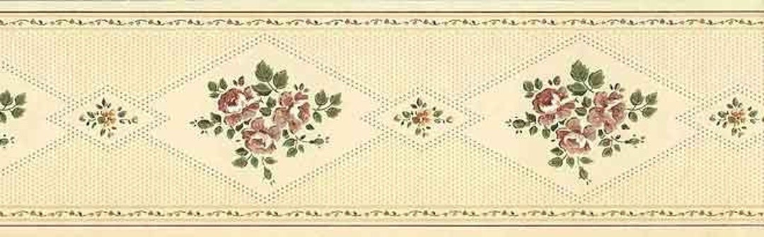 Cream Rose SAMPLER Wallpaper Border Floral Polka Dots AW3191B - Etsy