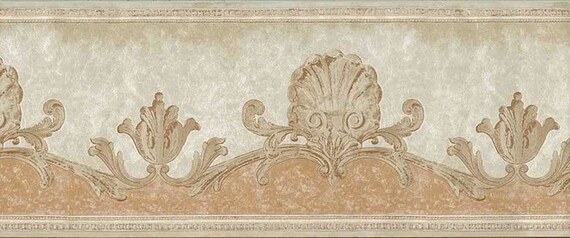 Textured Wallpaper Border,Embossed,Sun Medallion Art Deco Palm Tree,White Leather Looking,Gold Wall Decor Brown,Metallic Home Decor