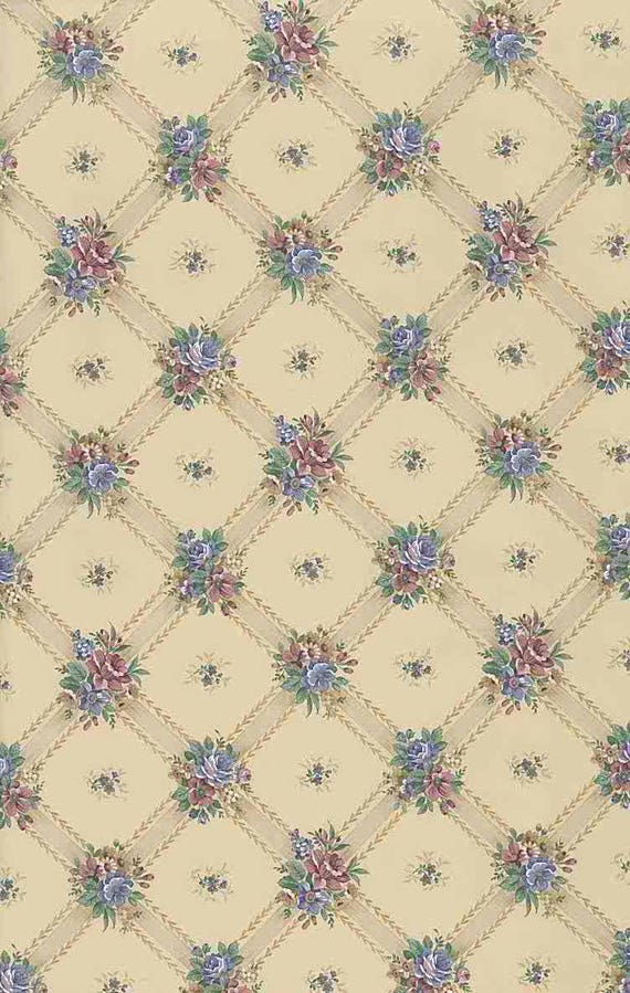 Lattice Floral Vintage Wallpaper Beige Blue Rose Green Cottage UK 72342 Double Rolls