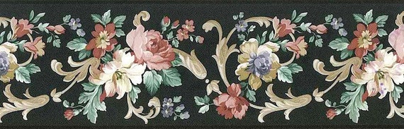 Black Cream Floral Wallpaper Border Textured By Vymura 59453 Etsy