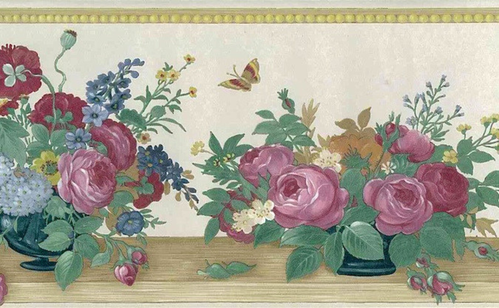 Rose Pink FLORAL Wallpaper Border Flower Urns by Coloroll 265634