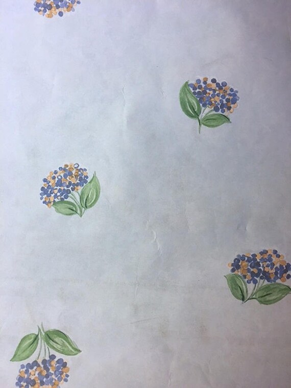 Blue Hydrangeas Vintage Wallpaper Floral Hydrangea Yellow Etsy