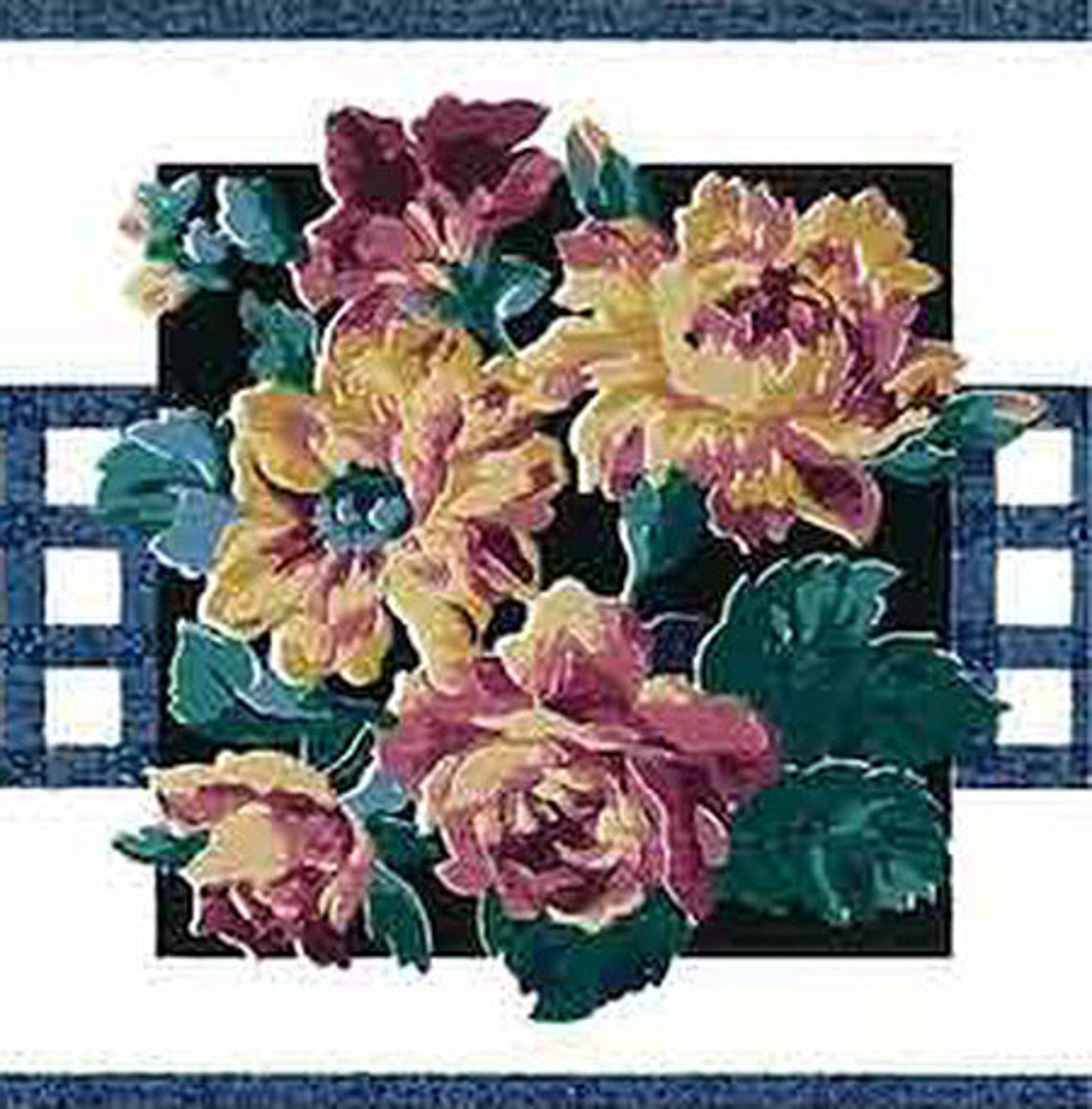 Blue White FLORAL Wallpaper Border Eisenhart GP19402