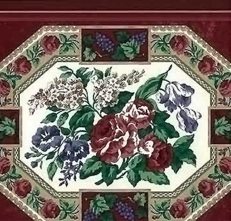 Cranberry Floral Wallpaper Border Plate Pitcher Waverly Etsy