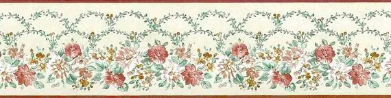 Cream Green Floral Wallpaper Border Vines By John Wilman Etsy