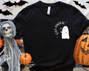 Stay Magical Ghost Shirt, Spooky Season Halloween Tee, Black Tops Shirt for Women, Halloween Gift Elementary New Teacher TShirt, Fall Shirt