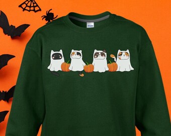 Cat Ghost Lover Shirt,Fall Cat Ghost Sweatshirt,Cat Ghost Pumpkin Shirt,Gildan Cat Sweatshirt,Dressed Up Cat Gift Halloween,Sweatshirt Gift