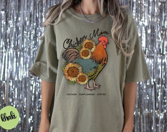 Floral Chicken Mom Shirt,Chicken Lover Tee,Sunflower Chicken Crewneck Shirt,Chicken Farm Mom Shirt Gift,Farming Animal Chicken Rooster Shirt