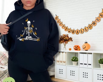 Skeleton Hoodie, Skeleton Butterfly Halloween Sweatshirt, Skeleton Yoga Sweater, Skeleton Sweatshirt, Butterfly Lover Gift, Halloween Party