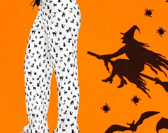 Halloween Pajamas, Cat Pajamas, Pajama Pants For Women, Lounge Pants, Birthday Gift For Her Best Friend, Festive Pajamas, Comfy Pants, Cat