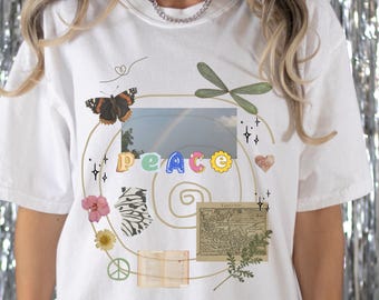 Spread Peace Comfort Colors Shirt: Butterfly Floral Collage Tee