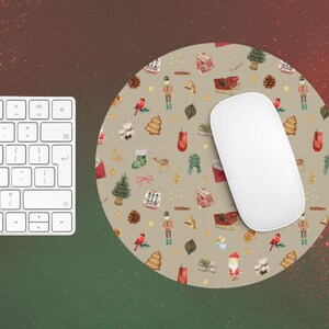 Classic Christmas Pattern Rubber Mousepad, Watercolor Holiday Season Xmas Santa Desk Decoration Gift