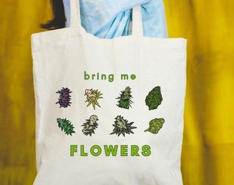 Stoner Girl Tote Bag Aesthetic, Gift for Her Mom Sister, Stoner Babe, Bud Top, 420 Gift, Cannabis Flower Lover, Eco Friendly Reusable Bag