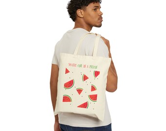 You're One in a Melon Cotton Canvas Reusable Grocery Bag and Farmers Market Tote Bag, Summer Tote Shopper, Fruit Aesthetic Tote Bag