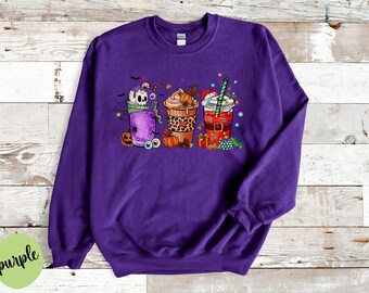 Latte Drink Crewneck,Animated Coffee,Ice Coffee Cup Sweater,Thanksgiving Coffee Sweater,Christmas Coffee Sweater,Halloween Coffee Sweatshirt