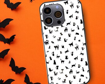 Black Cat Halloween iPhone Case for 14 13 12 11 Pro Max Mini X Xr, Cat Lady Gift, Custom Phone Cases, Back To School, Autumn Birthday Gift