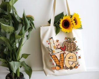 Canvas Totebag Gift, Fall Season Bag, Autumn Gift For Teenager, Eco Friendly Shoulder Shopping Bag, Thanksgiving Tote Bag, Autumn School Bag
