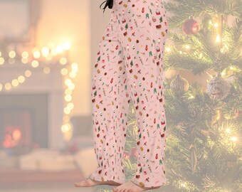 Christmas Pajama Pants, Retro Santa Winter Sleepwear, Relaxed Fit Apparel