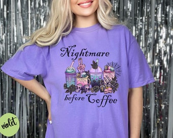 Nightmare Before Coffee, Halloween Skeleton Coffee Tee, Coffee Lover ShirtGift, Spooky Graveyard Skeleton Roses, Fall Coffee Trendy Present