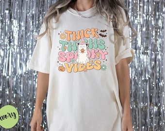 Thick Thighs Spooky Vibes Shirt, Halloween Shirt, Halloween Ghost Tees, Spooky Vibes Shirts, Trendy Halloween Shirt, Halloween Shirt Gift