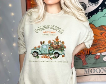 Pumpkins Autumn Farmers Market Crew neck SweatShirt, Fall Harvest Pumpkin Sweater, Pumpkin Patch Sweat Shirt,Halloween Sweat shirt,Pull Over