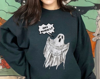 Oh Sheet Ghost Sweat Shirt, Trick-or-Treat Costume, Funny Halloween Ghost Sweater Gift, Trendy College Halloween Party Graphic Sweatshirt