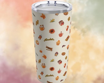 November Thanksgiving Travel Tumbler, Fall Collage Stainless Steel Mug